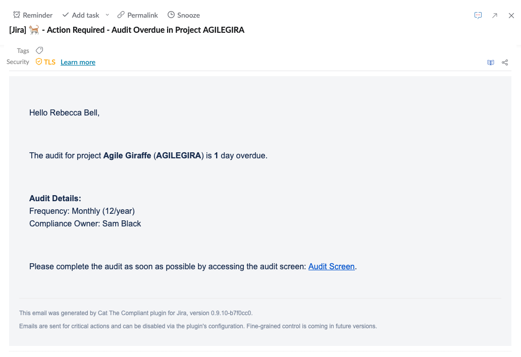 Audit overdue email